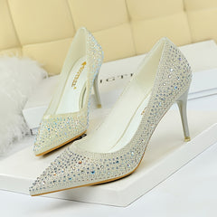 Glitter Rhinestone Stiletto Heeled Pumps - Evening Dress Heels