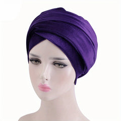 Velvet Turban Cap Solid Hijab Hat Elastic Head Wrap Ramadan Headscarf