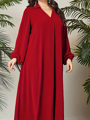 V Neck Maxi Dress Lantern Sleeve Loose Fit
