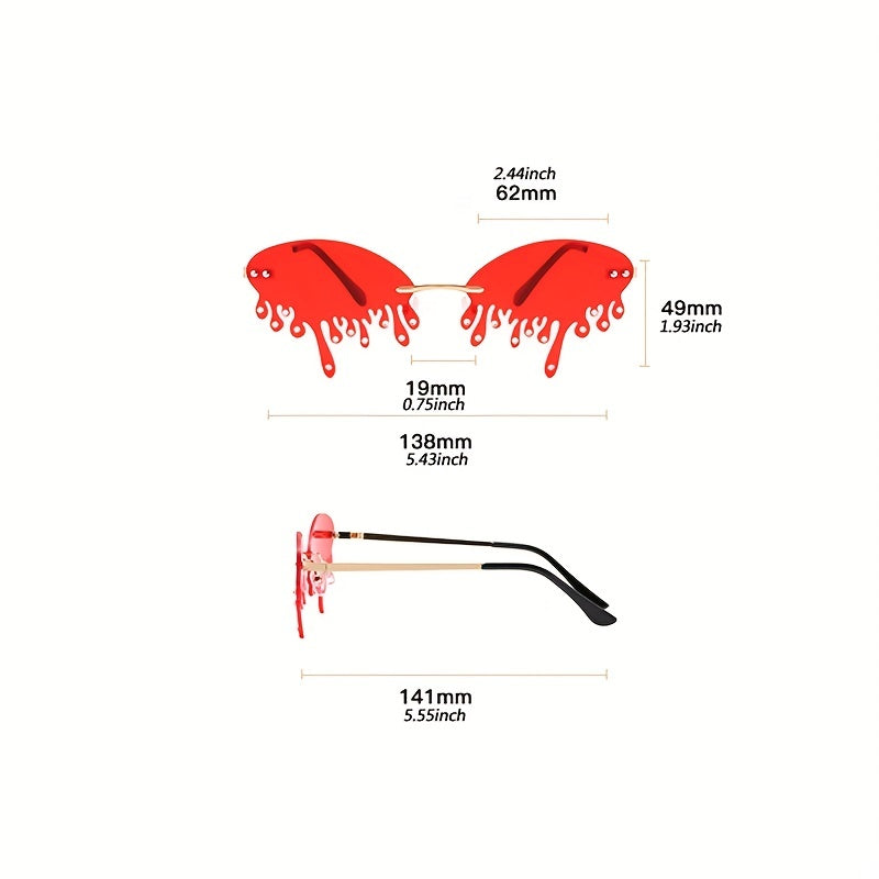 Rhinestone Rimless Flame Sunglasses for Women Men
