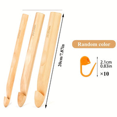 13pcs Wooden Handle Crochet Hooks Set 25 20 15mm Bamboo Knitting Needles