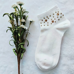Sparkling Rhinestone Decor Crew Socks for Women
