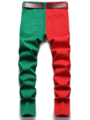 Men's Slim Fit Block Jeans Casual Street Style Stretch Denim Pants