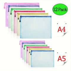 12pcs Zipper Mesh Bag Plastic File Bag School Office Supplies