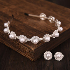 Crystal Faux Pearl Headband Earring Set Bridal Hair Accessories