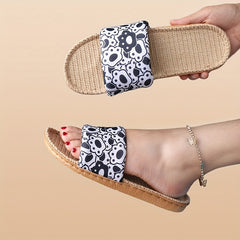 Cat Paw Slippers Open Toe Slide Sandals Lightweight Linen Beach Shoes