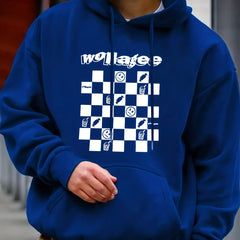 Checkerboard Print Hoodie Men's Casual Graphic Pullover Hoodie