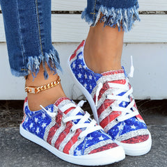 Women's Flag Pattern Canvas Shoes Low Top Sneakers for 4th of July