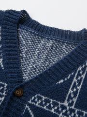 Geometric Print Boys Cardigan Sweater Long Sleeve Crew Neck