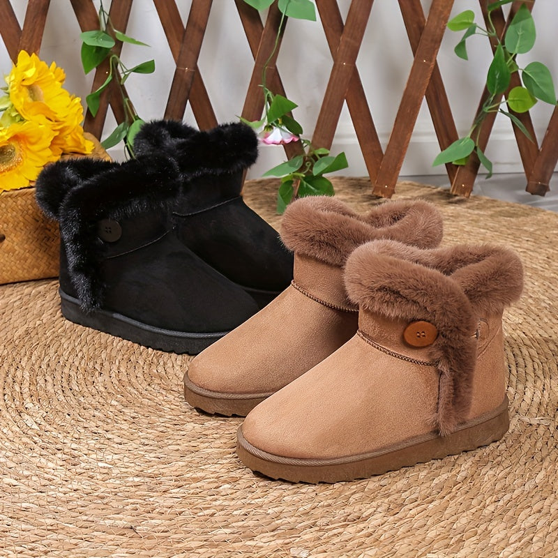 Fur Lined Thermal Snow Boots Slip On Ankle Round Toe Winter Boots