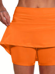Solid Pocket Skort Running Tennis Golf Skort Women's Clothing