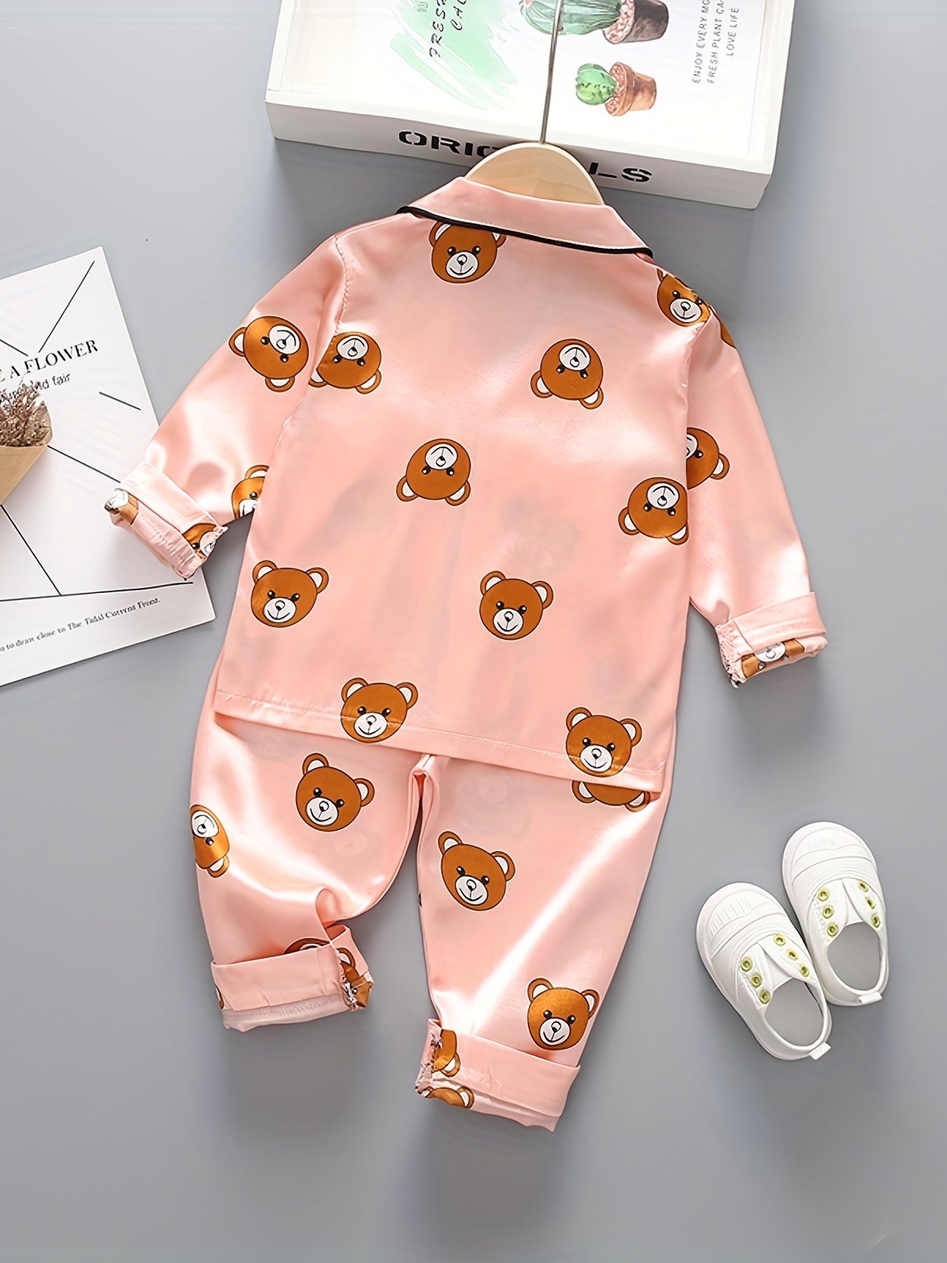 Boys 2pc Bear Print Pajamas Set Long Sleeve Top & Pants Kids Lounge Wear