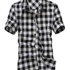 Men's Casual Plaid Short Sleeve Shirt