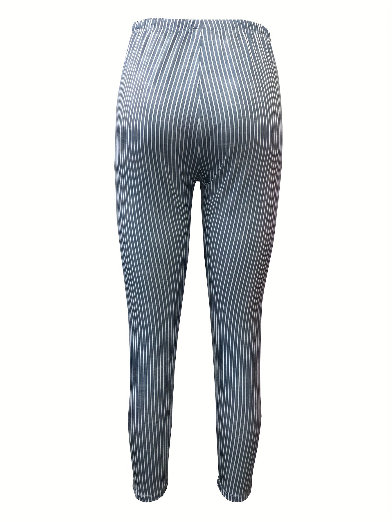Striped Print Leggings Casual Long Length Versatile Leggings