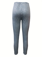 Striped Print Leggings Casual Long Length Versatile Leggings