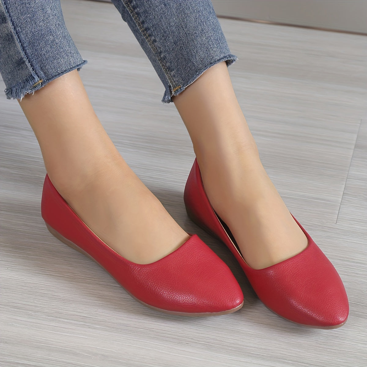 Women's Red Flat Shoes Pointed Toe Slip On Lightweight