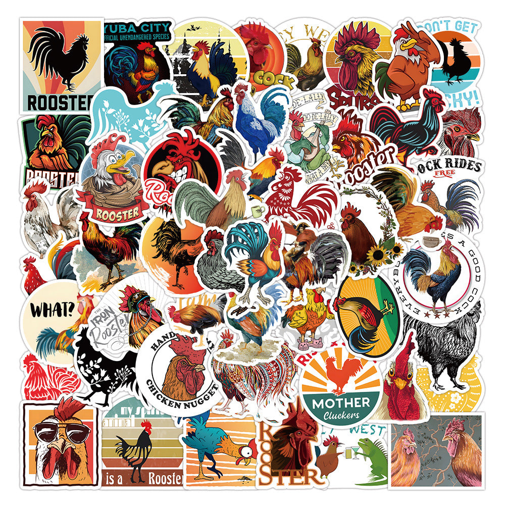 50pcs Cartoon Rooster PVC Stickers - Non-repeating Designs