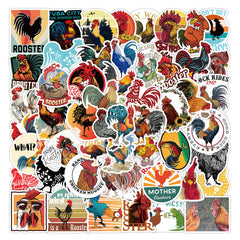 50pcs Cartoon Rooster PVC Stickers - Non-repeating Designs