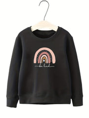 Girls Rainbow Graphic Crew Neck Sweatshirt Top