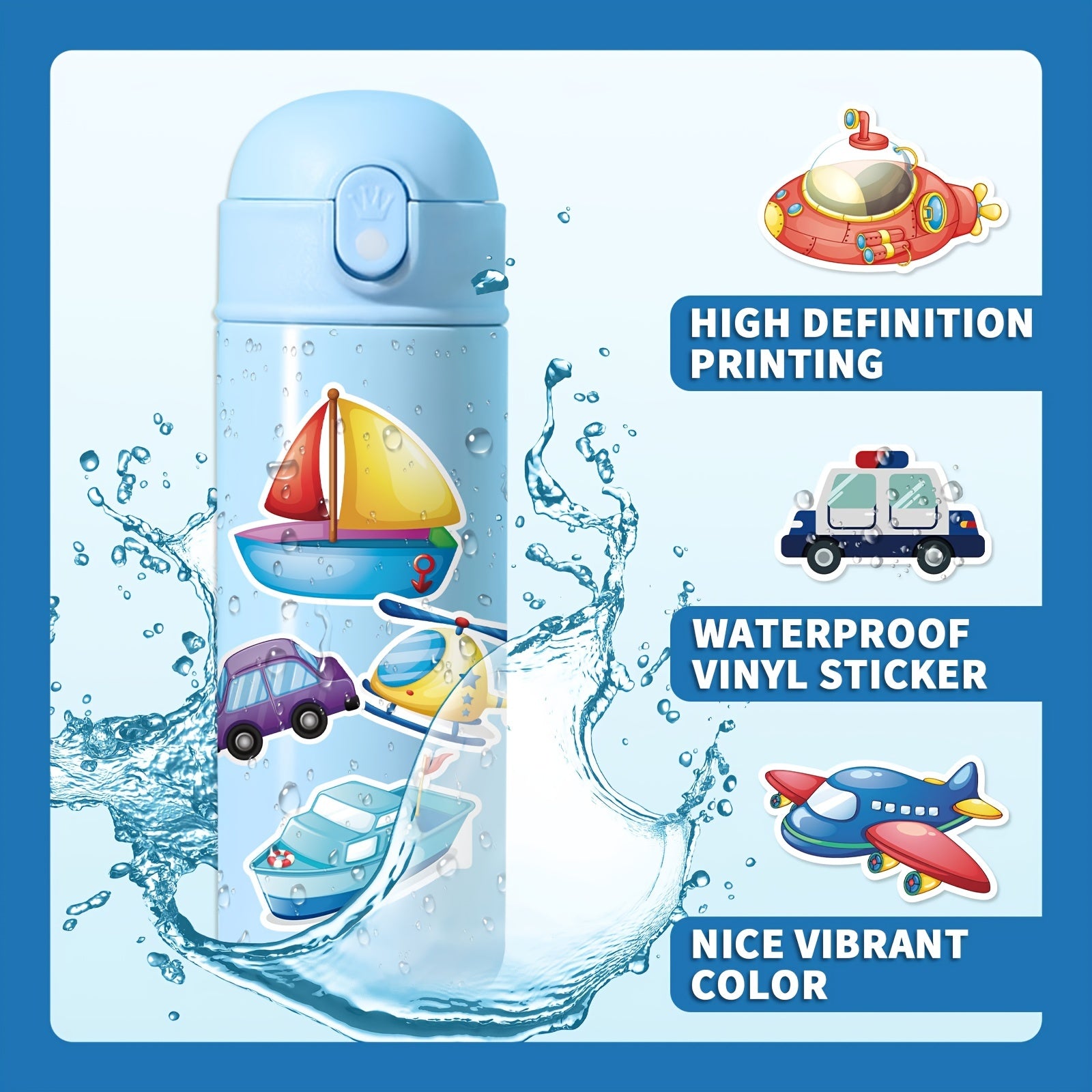 100pcs Cartoon Vehicle Stickers Transportation Decals Waterproof Decorations