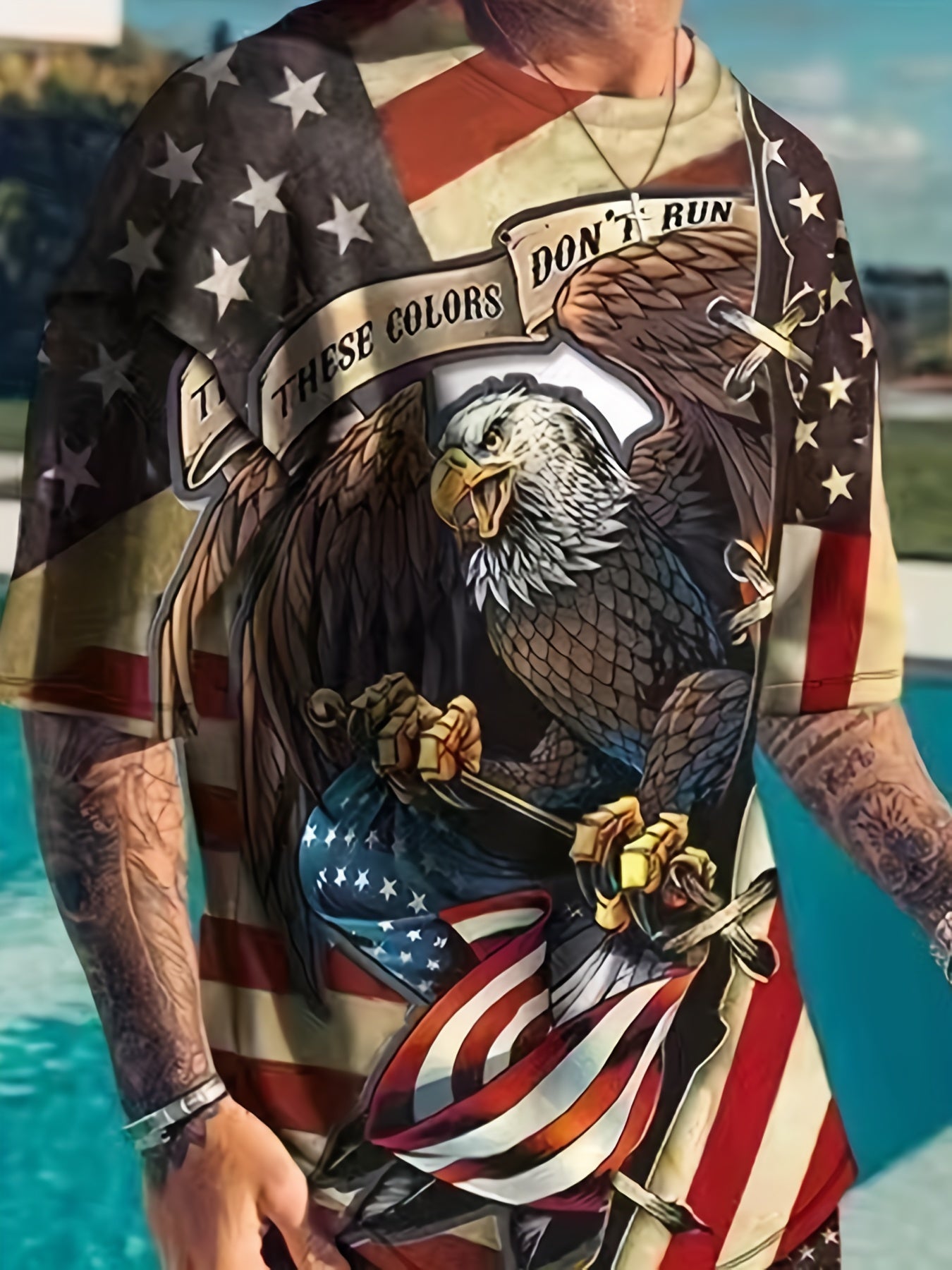 Men's Vintage Eagle & American Flag Graphic T shirt & Shorts