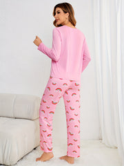 Rainbow Print Pajama Set Long Sleeve Crew Neck Top & Elastic Waistband Pants