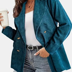 Corduroy Lapel Collar Long Sleeve Double Breast Blazer
