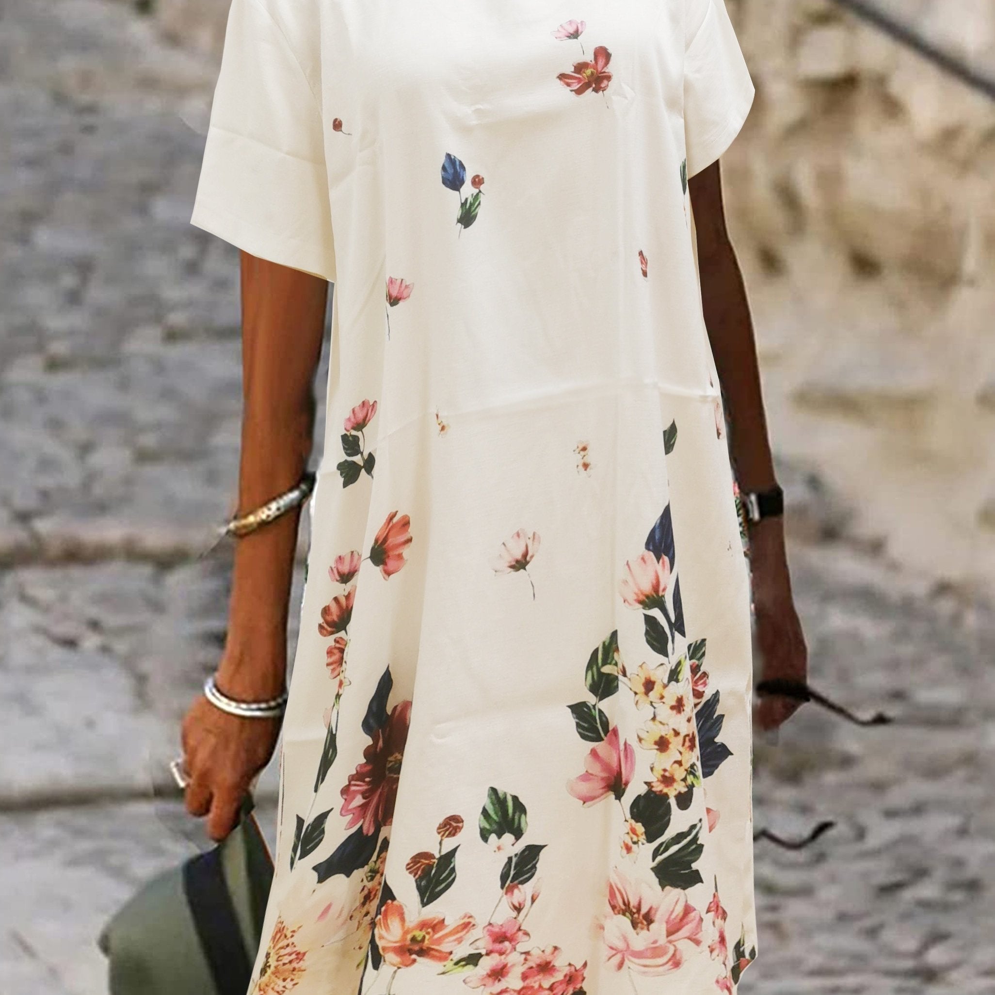 Floral Print Plus Size Notched Neck Short Sleeve Dress