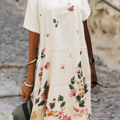 Floral Print Plus Size Notched Neck Short Sleeve Dress