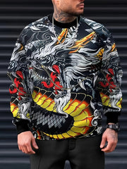 Dragon Print Crew Neck Sweatshirt Men's Casual Pullover Sweatshirt
