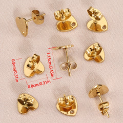 10pcs Golden Love Heart Ear Studs for DIY Earrings Base