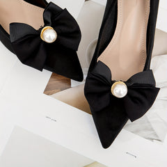 2pcs Faux Pearl Bowknot Shoe Clips For Wedding High Heels