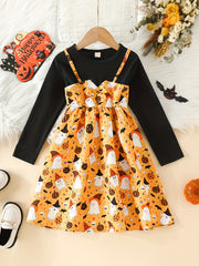 Girls' Halloween Ghosts Long Sleeve Dress