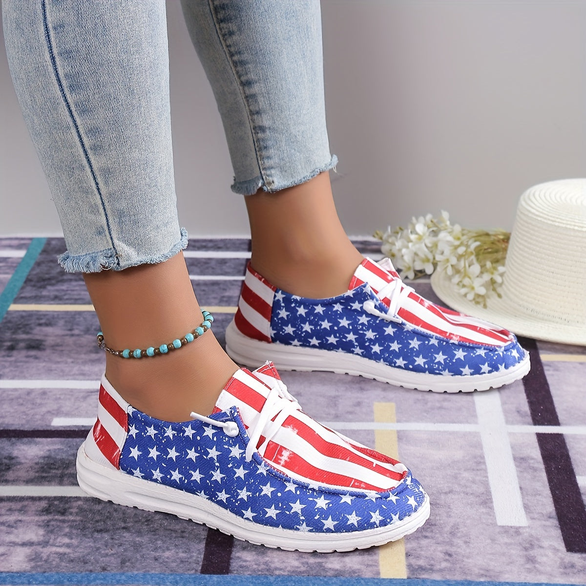 Women's Star & Striped Canvas Shoes Casual Lace Up Outdoor Lightweight Sneakers