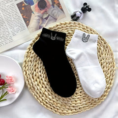 Bunny Rhinestone Crew Socks - Comfy & Breathable Women's Stockings