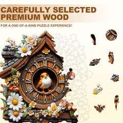 Bird Clock Wooden Puzzle Animal Shape Jigsaw Colorful Flowers & Bird Decorative