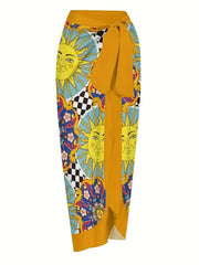 Graphic Print Tie Shoulder Swimsuit Set