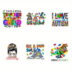 6pcs Autism Iron on Transfer DIY Stickers for Clothing & Jackets