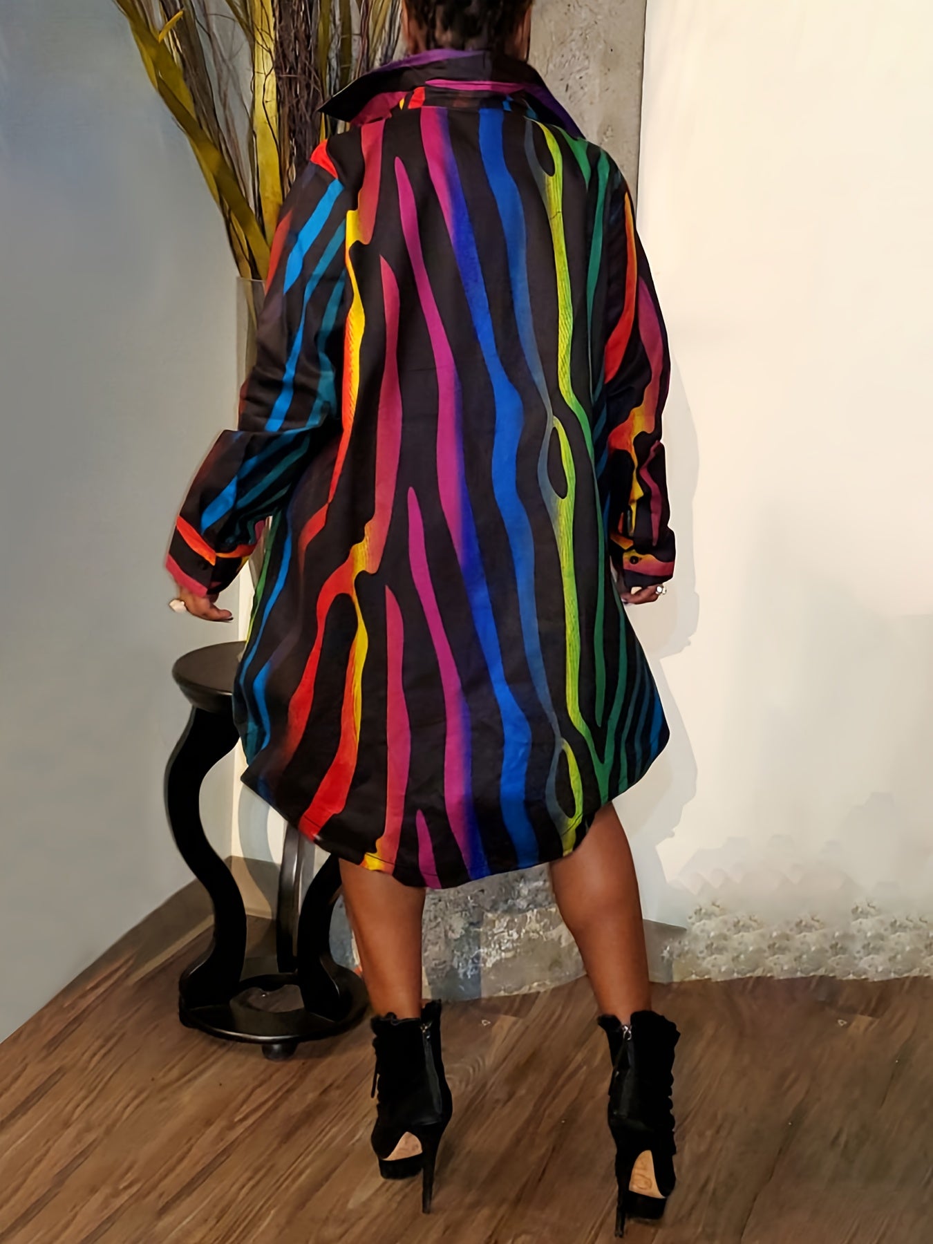 Ombre Stripe Long Sleeve Shirt Dress