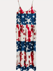 Flag Print Wide Leg Jumpsuit Sleeveless Casual Jumpsuit for Spring & Summer