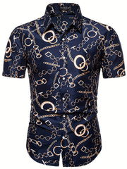 Casual Chain Pattern Short Sleeve Shirt Men s Hawaiian Shirt