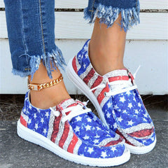 Women's Patriotic Canvas Shoes Low Top Lace Up Boat Shoes