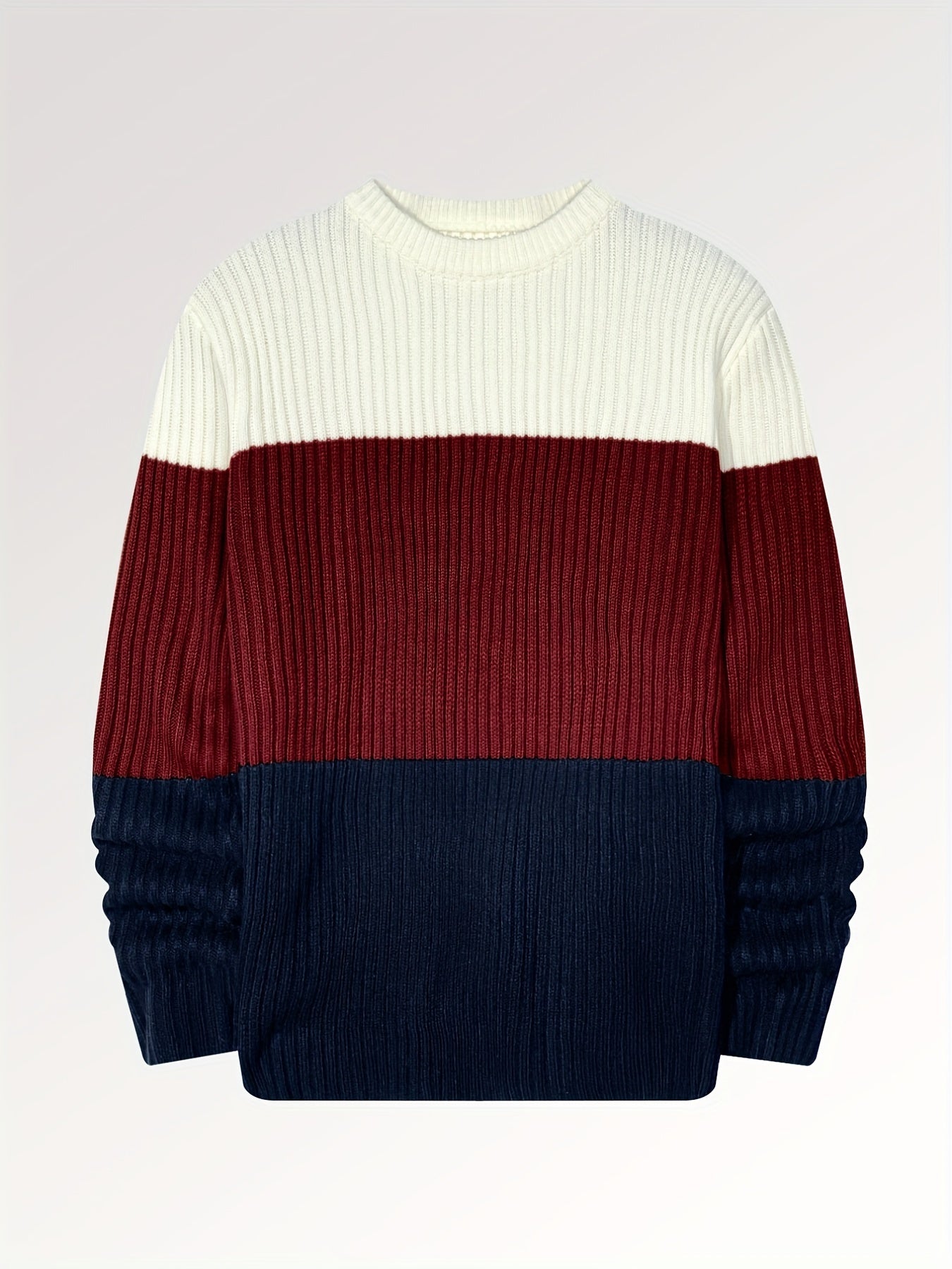 Men's Block Crew Neck Pullover Knit Sweater Top