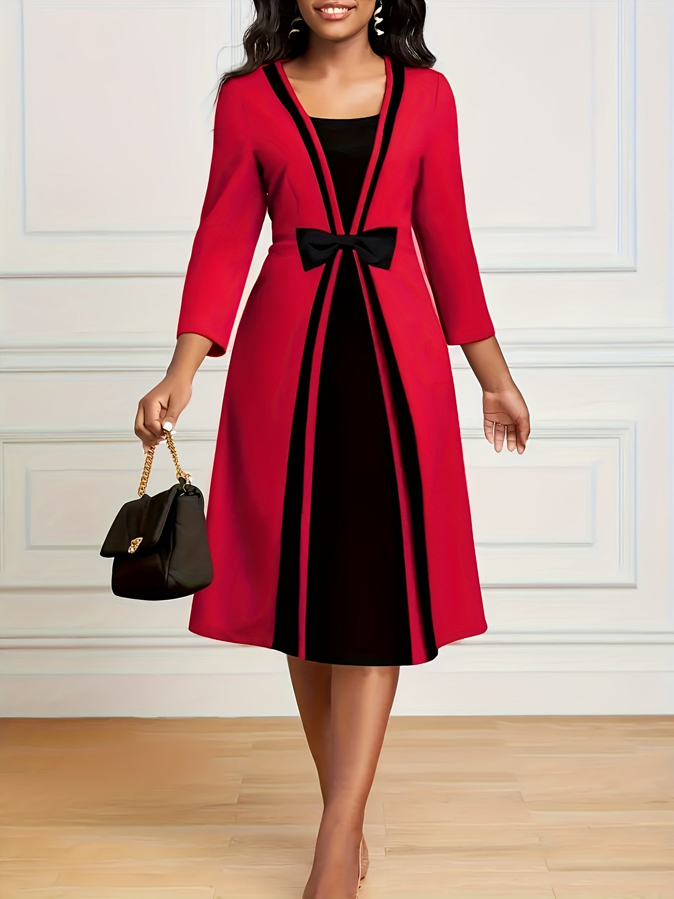 Colorblock Bow Knot Maxi Dress
