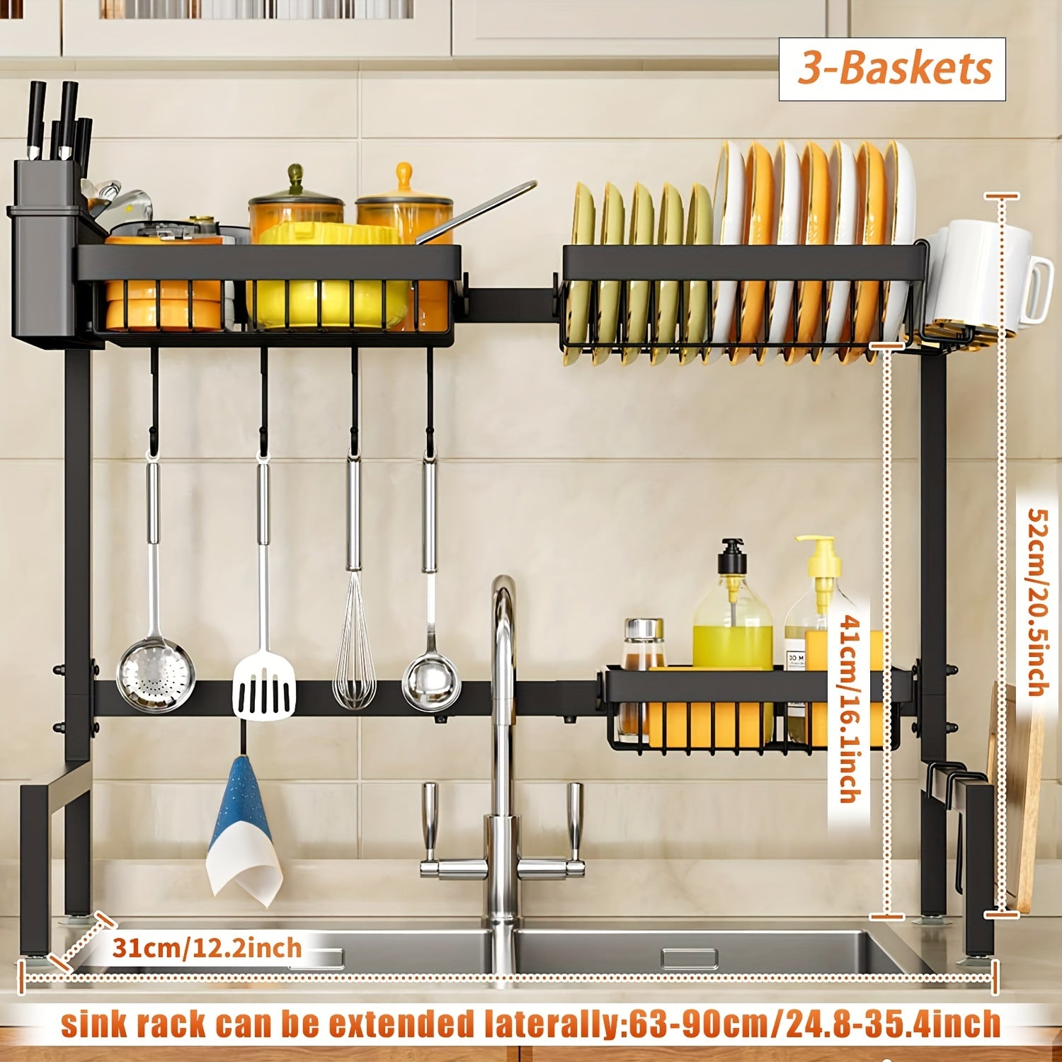 Adjustable Over Sink Dish Drying Rack Kitchen Drainer