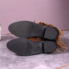 Tassel Boots Slip On Chunky Heel Ankle Boots