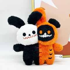 62in Double Headed Plush Toy Pumpkin Rabbit Skull Stuffed Animal Orange