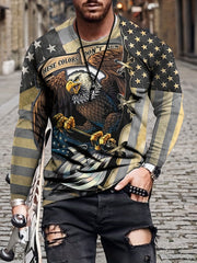 Eagle Flag Print Men's Round Neck Sweatshirt for Autumn Winter