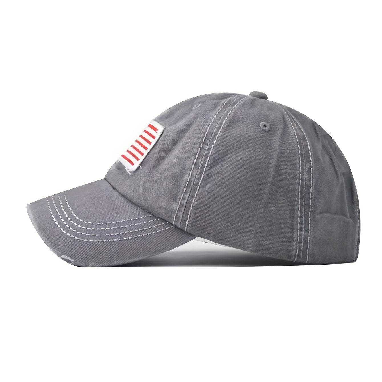 Ponytail Flag Patch Baseball Cap Gray Washed Distressed Lightweight Sun Hat