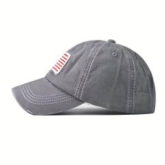 Ponytail Flag Patch Baseball Cap Gray Washed Distressed Lightweight Sun Hat